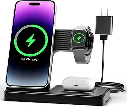 Wireless Charger 3 in 1 Foldable Magnetic Wireless Charging Station for iPhone 12-15 (Pro Max) and Apple watches